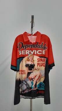 RARE 4XL Dependable Service Spark Plugs Shirt - Pinup Girl Mechanic Button Up